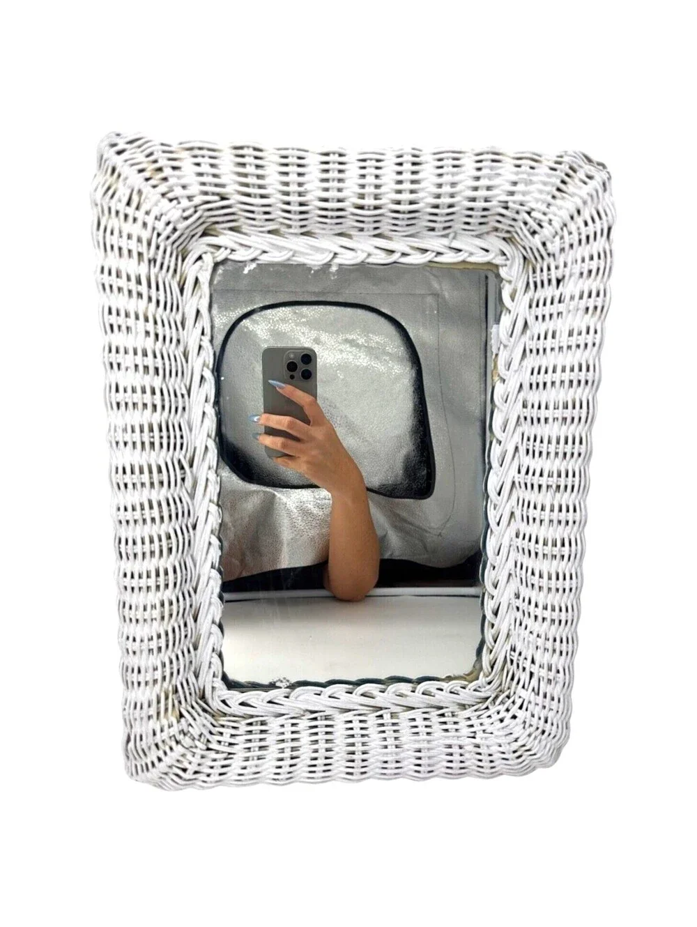 Vintage Square White Wicker Mirror 16x12